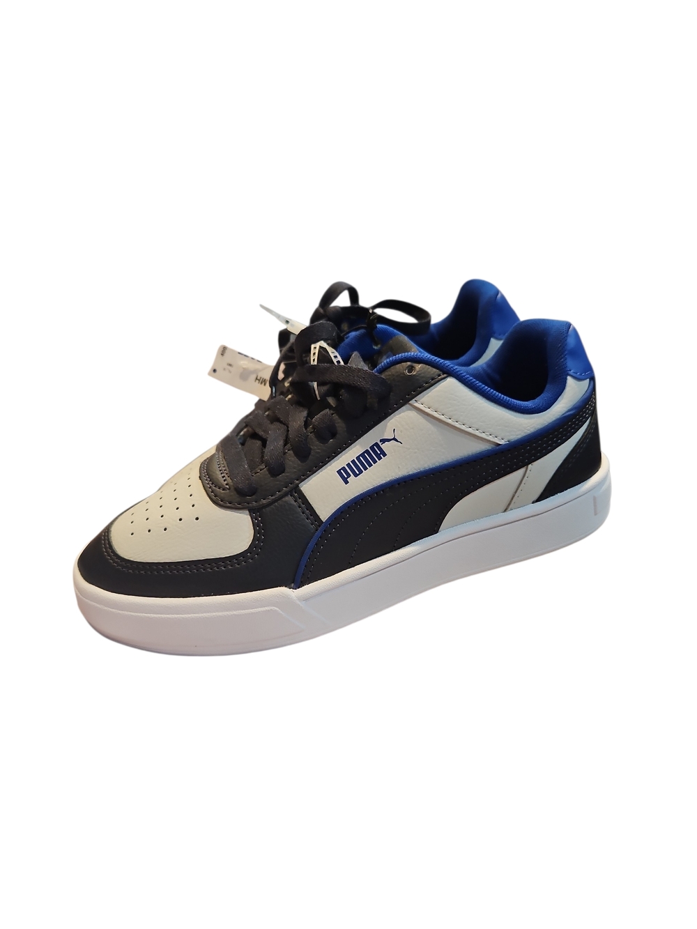 PUMA Kids Boys Classic  Low-Top Sneakers in White, Black & Royal Blue Size 5